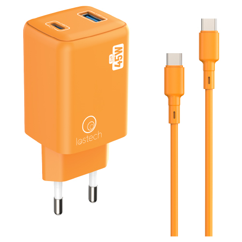 LS-NC13C CARICATORE RAPIDO 45W 2 USB-C CAVO M.1,5 ARANCIO