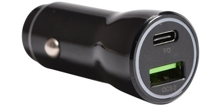 CARICATORE AUTO RAPIDO 1 USB+1 TYPE-C NERO