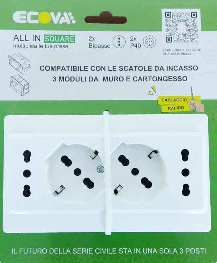 ECV27100 KIT MULTIPRESA PARETE 2 UNIV.+ 2 BIP. BIA