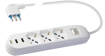 PP02526 MULTIPRESA 3 USC.SCH.10/16A 2 USB +INTERR. CAVO 1,5M