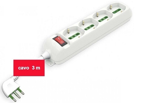 LJ MULTIPRESA 4 USC.+INTERR. CAVO 3m  3X1 BIA