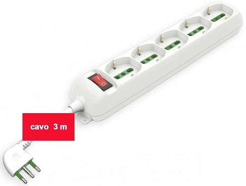 LJ MULTIPRESA 5 USC.+INTERR. CAVO 3m  3X1 BIA