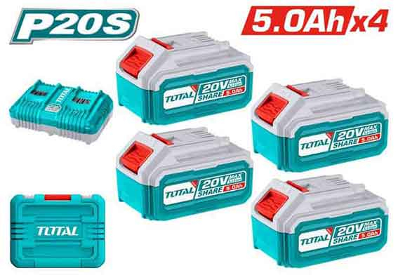TOTAL TFBCLI20245 KIT 4 BATTERIE 20V 5Ah+CARICAB.