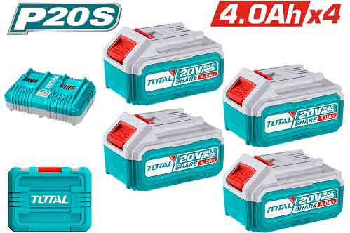 TOTAL TFBCLI20244 KIT 4 BATTERIE 20V 4Ah+CARICAB.