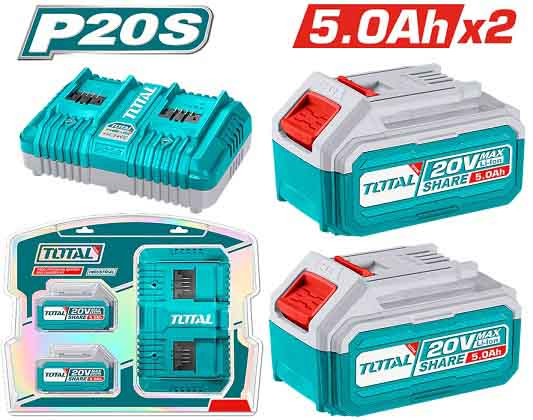 TOTAL TFBCPK2425 KIT 2 BATTERIE 20V 5Ah+CARICAB.